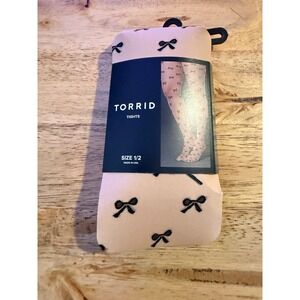 Torrid Nude Black Embroidered Bow Tights Plus Size 1/2 New Coquette Aesthetic